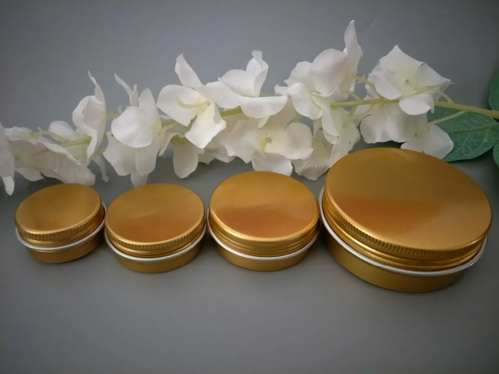 

50pcs/lot 10g 15g 20g 25g 60g gold color aluminum jar,10ml 15ml 20ml 60ml aluminum tin can lip balm container gold