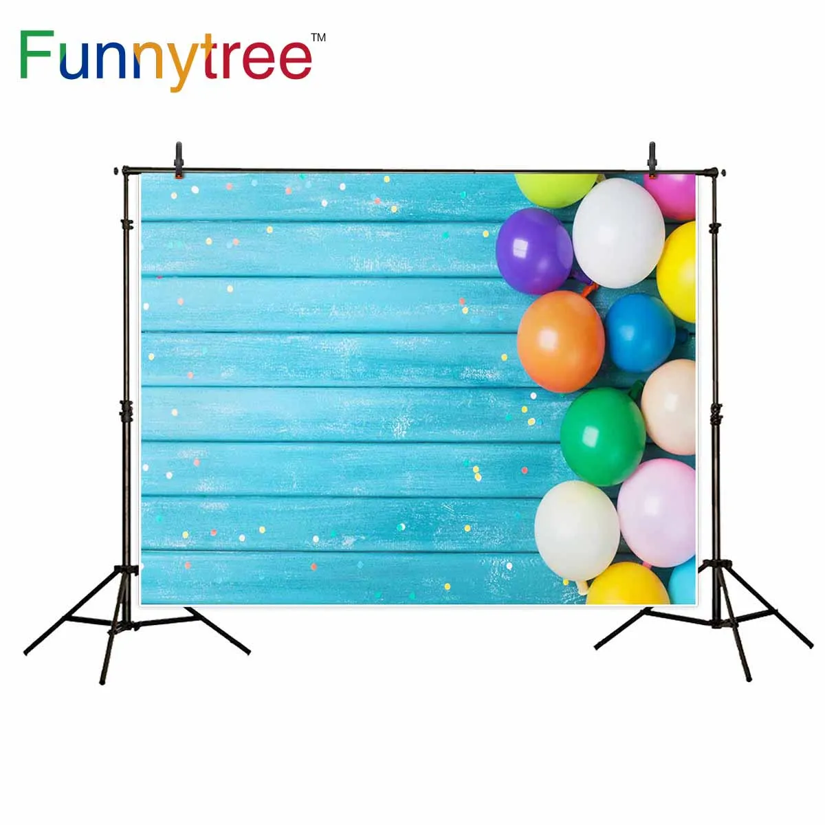 Funnytree photography backdrops Balloons confetti border Birthday party Festive greeting colorful wooden photocall studio funds