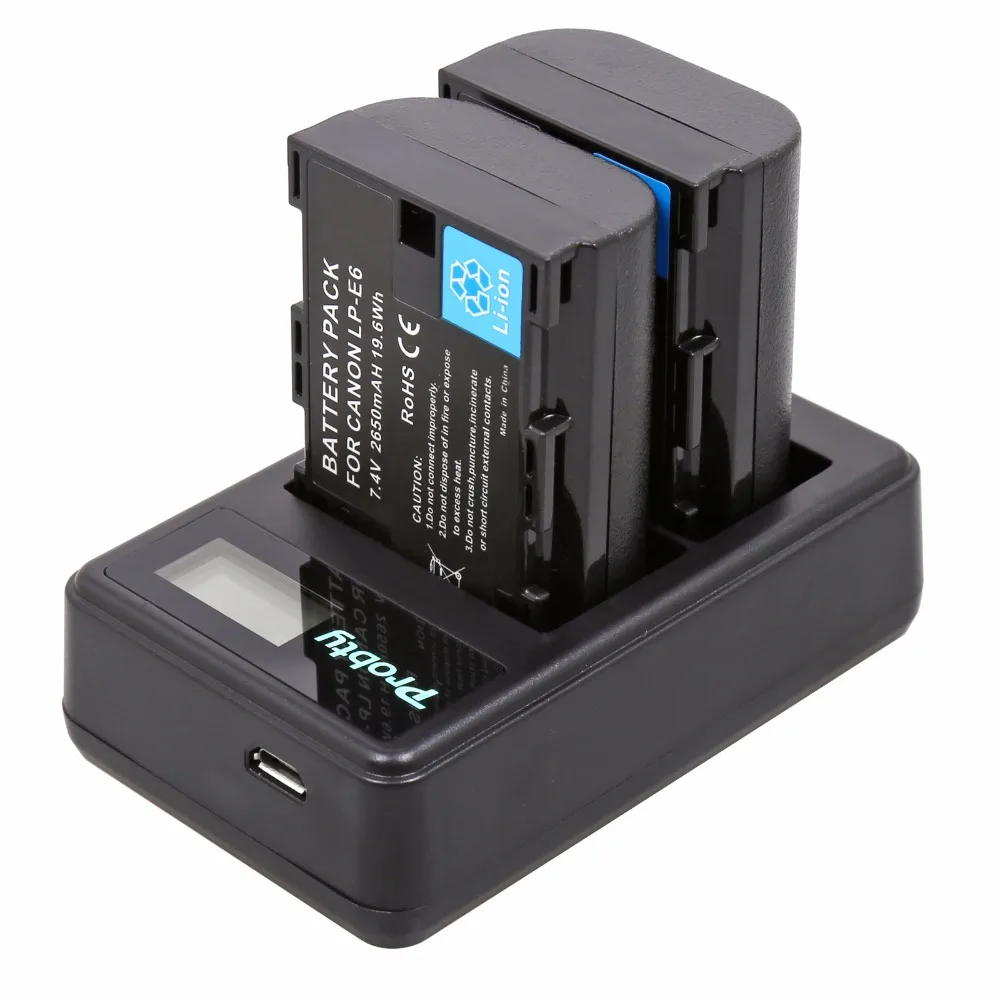 2PCS 2650mAh LP-E6 LP E6 lpe6 Battery + LCD Dual Charger for Canon EOS 5D 5D2 5DS R Mark II 2 III 6D 60D 60Da 7D 7D2 70D 80D