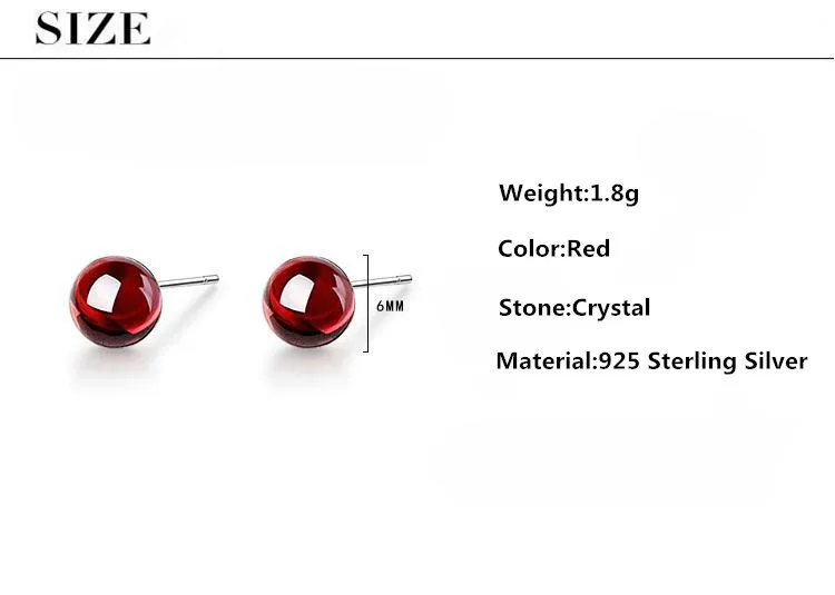 Fashion Simple Round Natural Garnet Stone 925 Silver Needle Lady Stud Earrings Wholesale Jewelry For Women Drop Shipping Gift