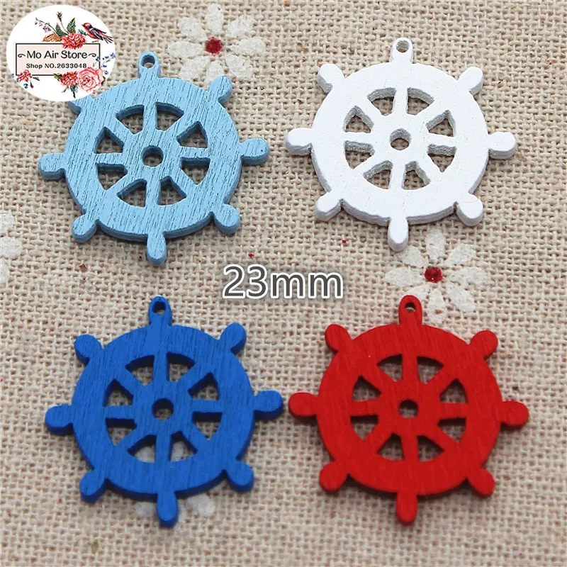 50pcs Mini Navy Boat rudder Spear Pendant Wooden Decorative Buttons Scrapbooking Home Decorations DIY cloth sewing