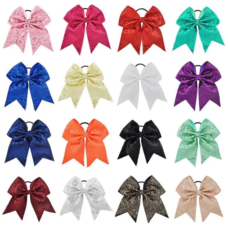 28 Colors 7 Inch Sequins Ribbon Hair Bows DIY Large Girls Kids Sweet Elastic Hair Bands Hair Accessories Women Girl Hair Ties