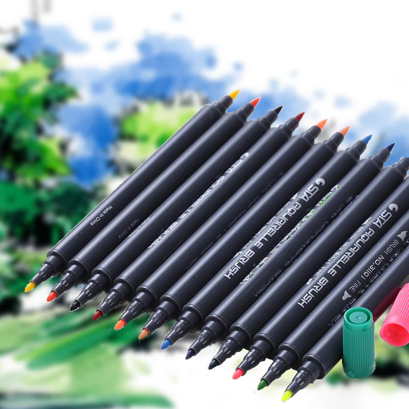 

24 Colors Single Paint Pen Loose Watercolor Brush Pens For Sketch Drawing Animation Dual Head Markers Copy