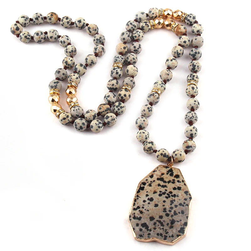 Fashion 8mm Semi Precious Stones lava 3 color Knotted Stone Pendant Necklace