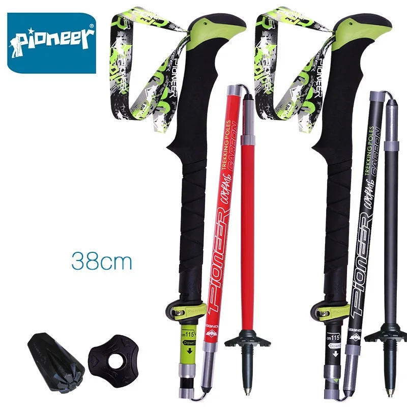 2 Pack Pioneer Carbon Fiber Trekking Poles Ultralight Folding Collapsible Trail Running Hiking Walking Sticks Lightweight Canes