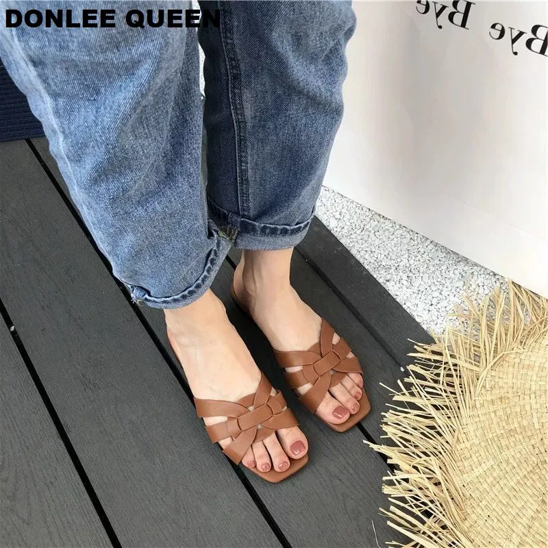 DONLEE kraliçe kadınlar marka terlik yaz slaytlar açık ayak düz rahat ayakkabılar eğlence Sandal kadın plaj Flip flop büyük boy 35-41