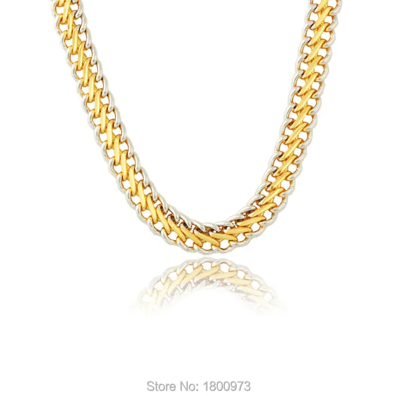 New Trendy Two Tone Chain Gold/Silver Color 10MM 22 Inches Snake Chain Necklaces Jewelry Men