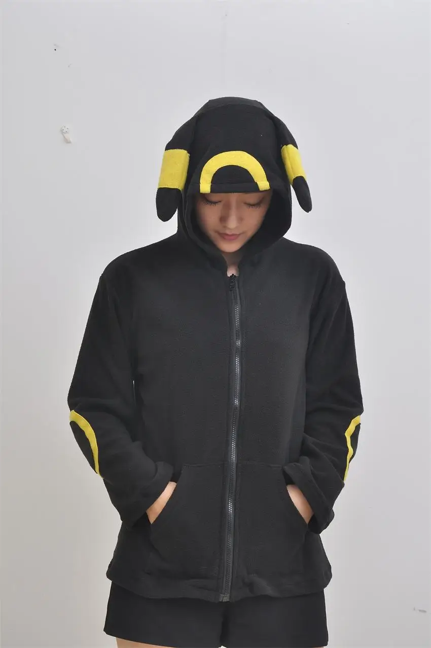 Women's Black Umbreon Hoodie Outerwear Jacket Sweatshirt Unisex Cosplay Costumes Plush Animal Hoodie Suits