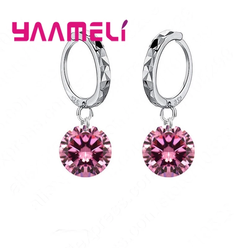 8 Colors Option Classic Girl Women Gift Jewelry 925 Sterling Silver and Shining 5A Cubic Zirconia Dangle Huggie Earrings