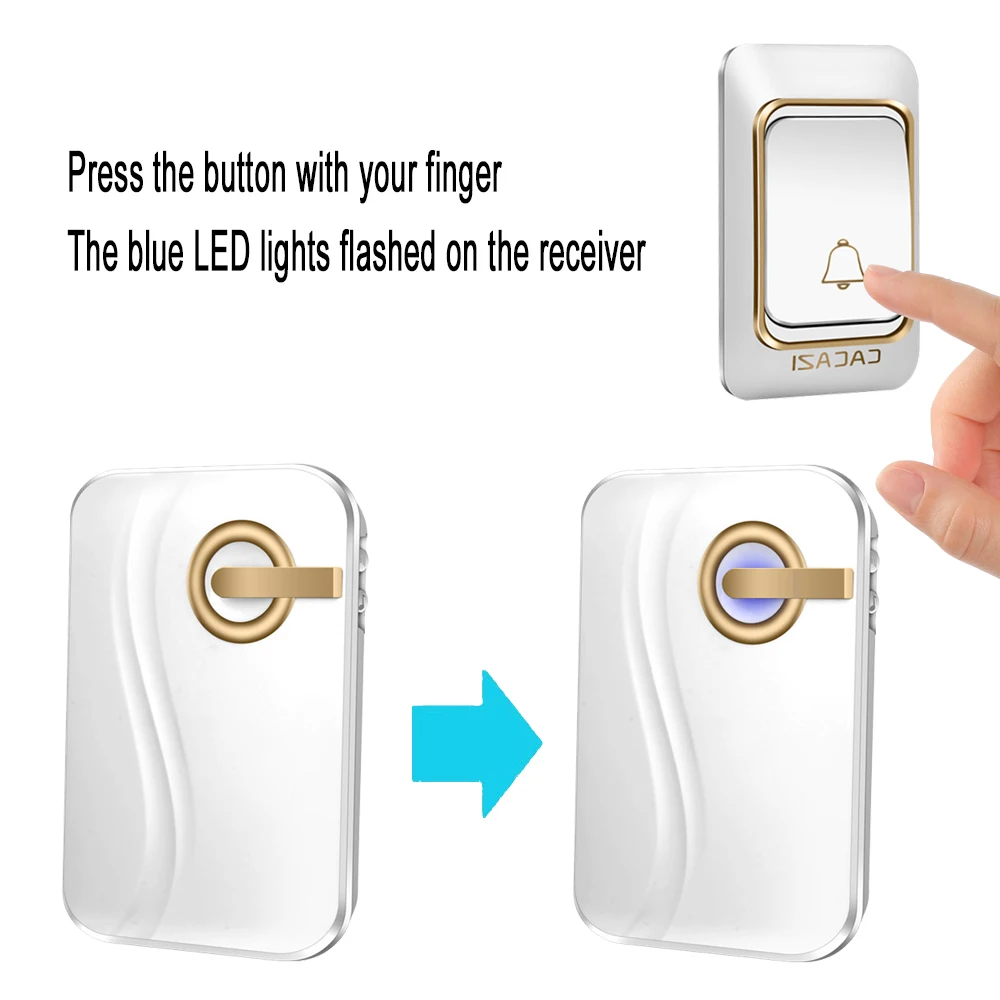 CACAZI Wireless Doorbell DC Battery-operated 200M Remote Waterproof 4 Volumes 36 Rings Intelligent Door Chime Cordless Doorbell