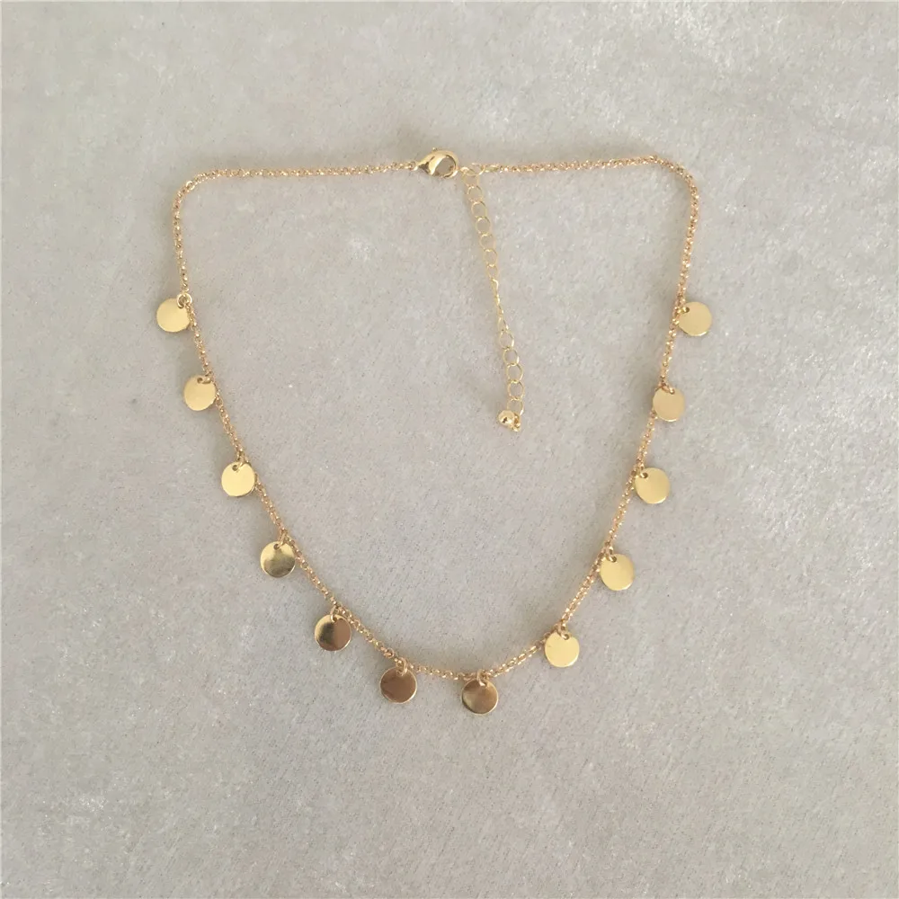 CUTE GOLD COLOR ROUND DISC CHOKER NECKLACE FOR WOMAN GIRL