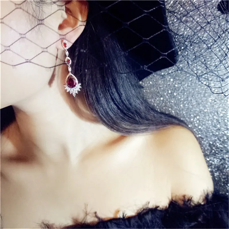 Eardrop Earrings For Women Pigeon Blood Artificial Ruby S925 Sterling Hyperbole Crystal Vintage Fine Jewelry Big Aretes