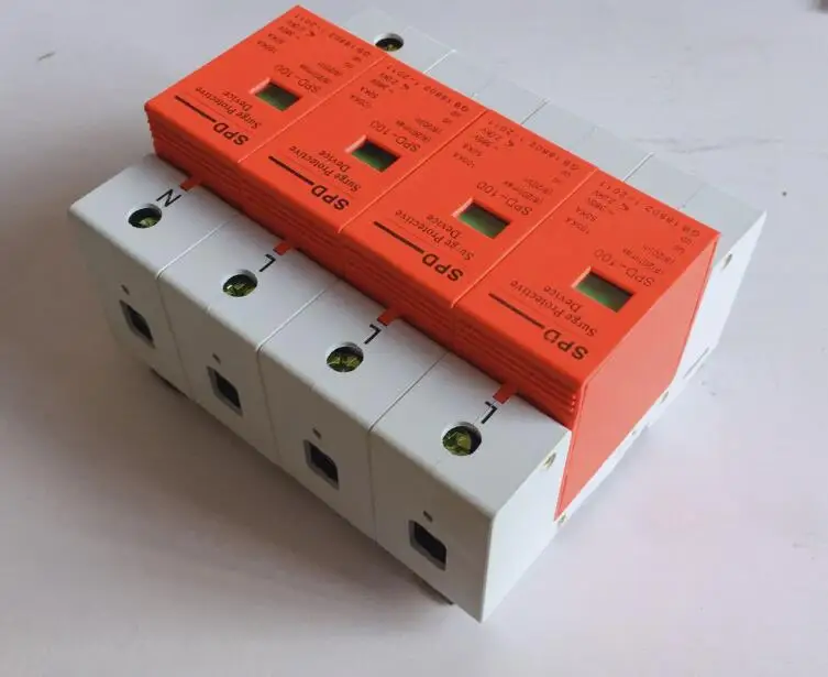 SPD Din Rail Surge protector power 4P lightning arrester household 220V surge switch 50-100KA