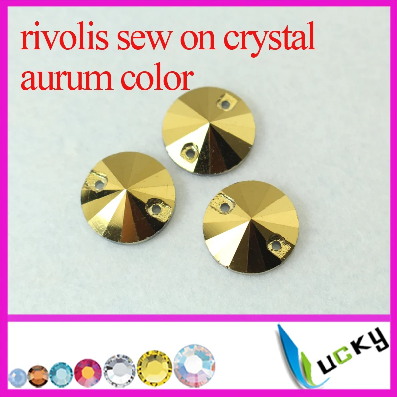 Golden hematite /aurum color flat back sew on crystal buttons with two holes rivolis round shape rhinestones