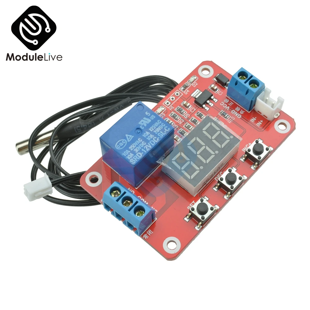 DC 12V Digital LCD Temperature Display Module Sensor Relay Switch Control Controller Heating Cooling -20-100 Centigrade