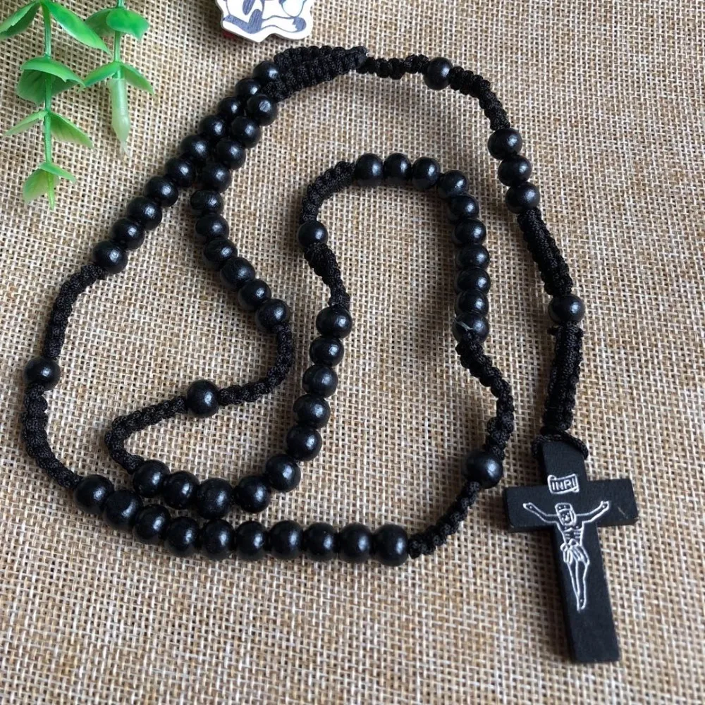 7*8mm wood beaded rosary rope religious necklace