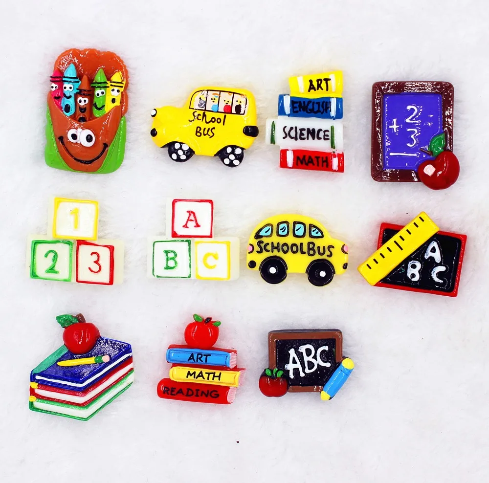 10pcs/lot DIY flat back resin school items book school bus blackboard kawaii resin cabochons accessoires