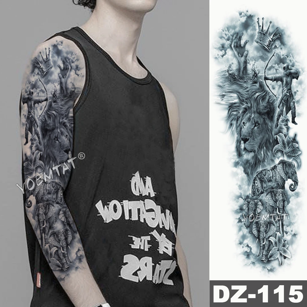 Large Arm Sleeve Tattoo Rose Rosary Virgin Mary Waterproof Temporary Tattoo Sticker Saint Angel Men Full Skull Totem Tatoo image 3