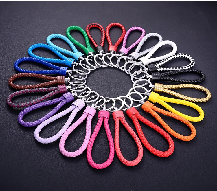 100pcs/Lot 22 Colors Mixed Leather Braided Rope Keychain DIY Bag Pendant Key Chain Holder Car Keyring