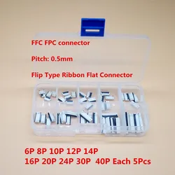 50pcs 클램셸 하단 접촉 유형 0.5mm Filp Down FFC FPC 커넥터 6/8/10/12/14/16/20/24/30/40 핀