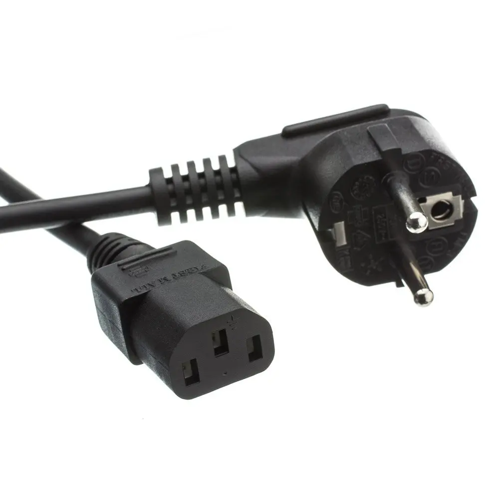 1.2 Meter 90-degree European EU AC Power Cord Cable Plug for Computer/Monitor, Euro plug or CEE 7/7 To IEC 60320 C13 - Black