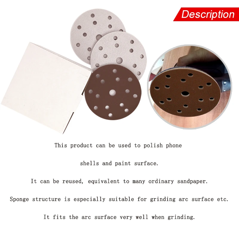 5Pcs Flocking Sponge Sanding Disc Red Sandpaper 6 Inch 15-Hole 300-2000 Grit for Polishing & Grinding Power Tools Accessories