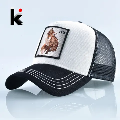Casquette de Baseball avec broderie de renard pour femmes, chapeaux de camionneur en maille respirante, unisexe, Hip Hop