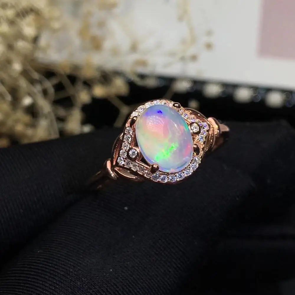 Natural Australian Opal Ring Necklace, ladies attend the wedding party. Variable colour 925 Sterling Silver