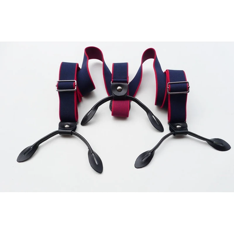 Men's Adjustable Navy Red Striped Six Button Holes Casual Adult Belt Strap 3cm Width Suspenders Braces BDXJ306