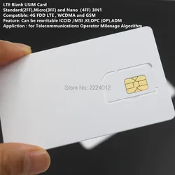 쓰기 가능 프로그래밍 가능 빈 SIM USIM 카드, 통신 사업자용, 4G LTE WCDMA GSM 나노 마이크로 SIM 카드, 2FF, 3FF, 4FF, 10 개