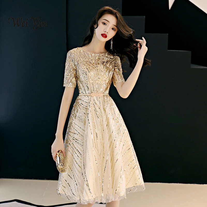 Customized Hot Sales Short Sleeve Champagne Fashion Designer Lace Elegant Cocktail Gowns Cocktail Dress WY873