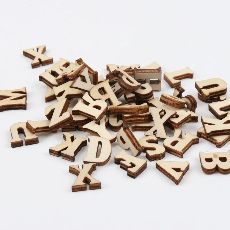 50pcs 16mm Letras De Madera Mixed A-Z Letter Alphabet Natural Wooden Scrapbooking Decoration Carft Botones Decorativos MT0693