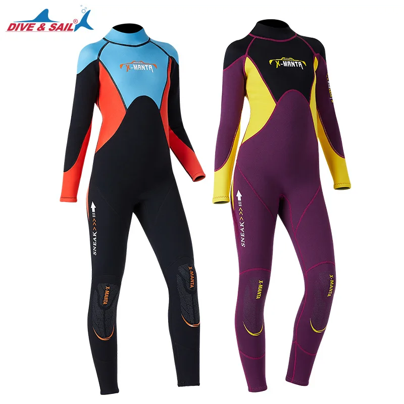 

Teenagers One-piece Long Sleeve Diving Suit 2.5MM Neoprene Thick Warm Wetsuit Girls Swimwear Rash Guards Snorkeling Surfing Suit