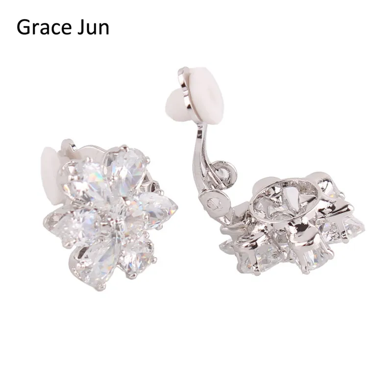 Grace Jun(TM) New Fashion AAA Cubic Zirconia Waterdrop Clip on Earrings Without Piercing for Women Party Charm No Hole Ear Clip