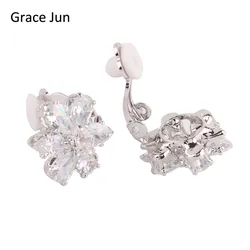 Grace Jun(TM) New Fashion AAA Cubic Zirconia Waterdrop Clip on Earrings Without Piercing for Women Party Charm No Hole Ear Clip