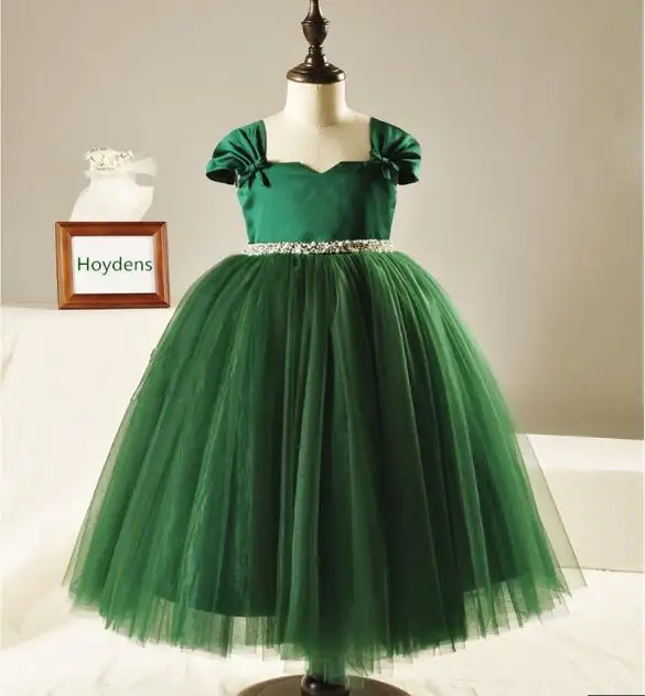 2017 Green Lace Sequin Flower Girls Dresses For Wedding Girl Formal Birthday Party Dress Princess Gown First Communion Vestido