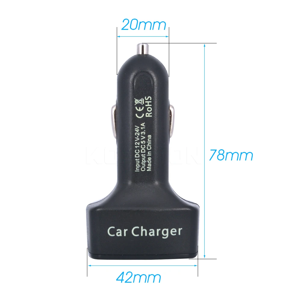 kebidu Multifunction DC 12-24V USB Car charger Dual Port 3.1A with Temperature/Voltage/Current with Blue/Red Light Display