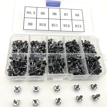 200pcs / 10 모델 6*6 Light 마이크로 터치 Switch 세트 Push Button Switch Kit , Height: 4.3MM - 13MM DIP 4Pin 6x6 Keys Tact ON/OFF 