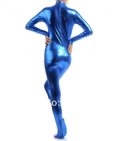 Scuro Blu Lucido Metallizzato Stretto Zentai Vestito per la Donna