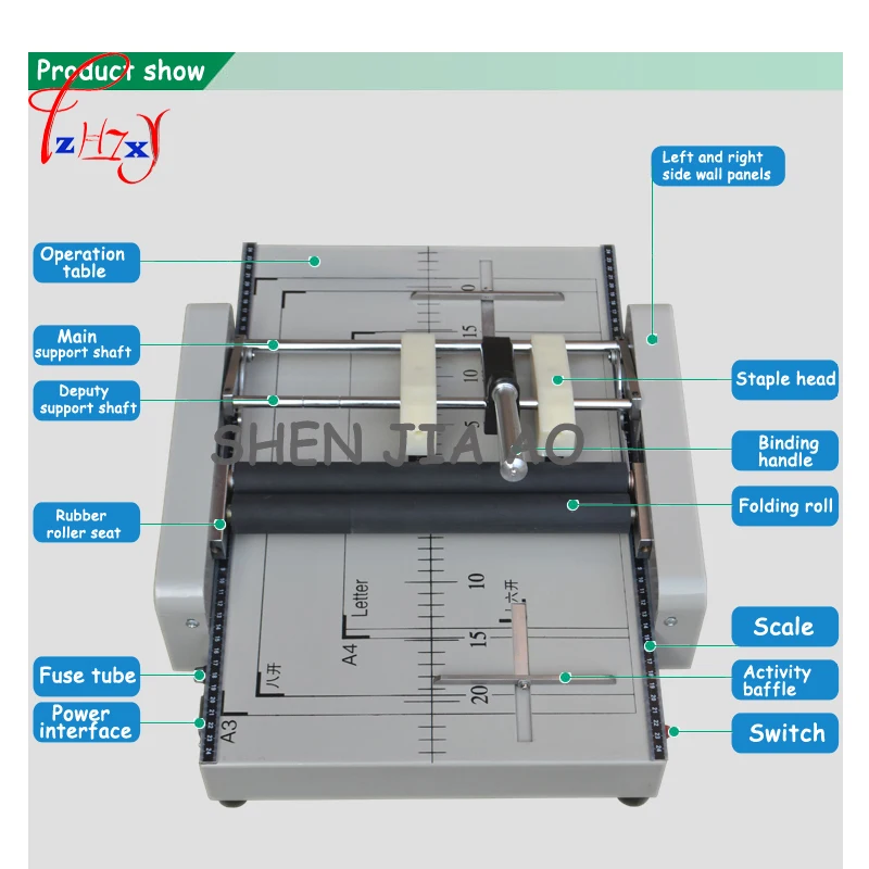 220v/110v A3 size electric folding machine Paper creasing machine Automatic electric stapler paper binding machine