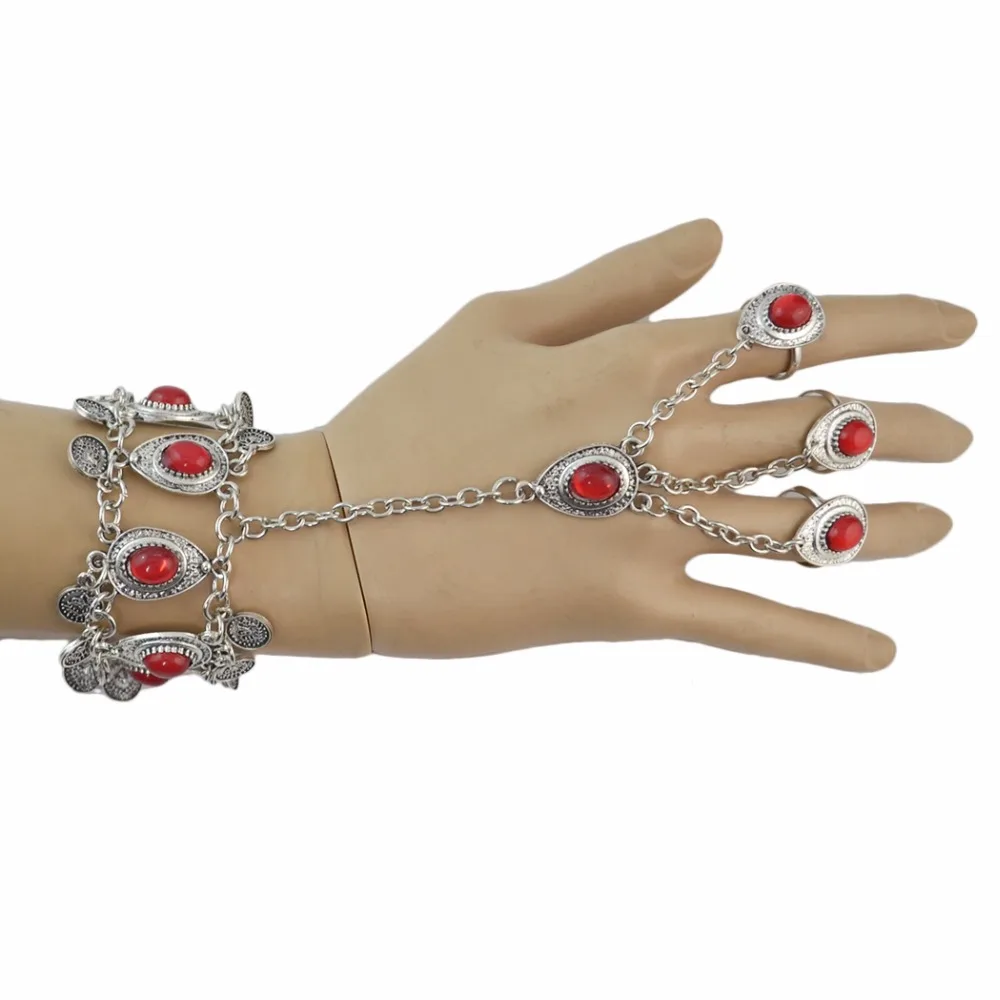 Turkish Vintage Link Metal Chain Black Red Green Stone Statement Bracelets for Women Boho Party Gypsy Jewelry pulseras mujer