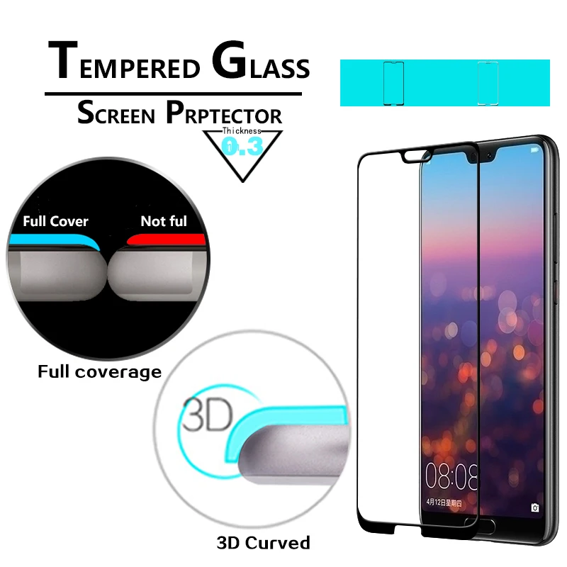 3D Curved Edge full coverage glass film For Huawei P20 EML-L09 EML-L09C EML-L29 EML-AL00 Tempered Glass film screen Protector