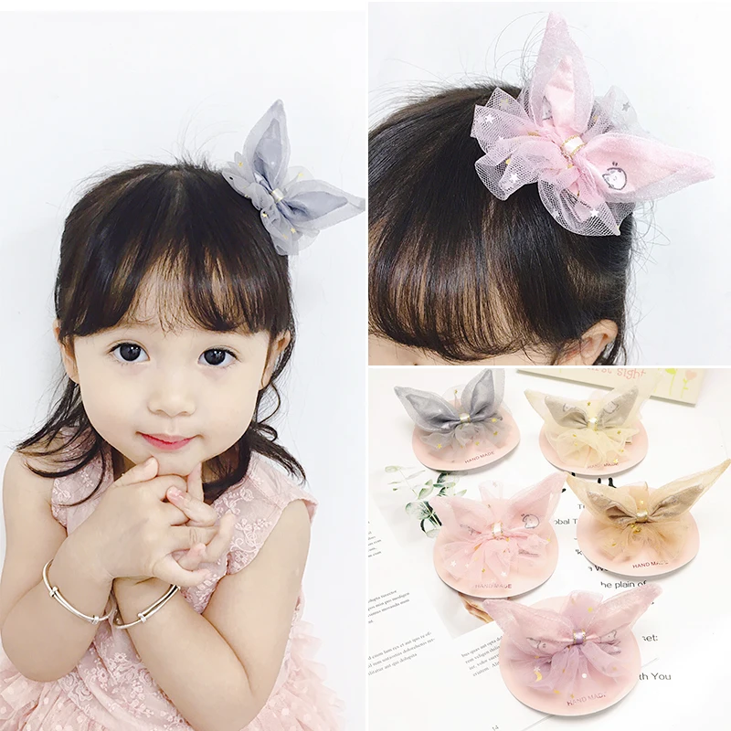 

Boutique ins 10pcs Fashion Cute Glitter Rabbit Ears Hairpins Gauze Bow Animal Ears Hair Clips Princess Headwear Hair Accessories