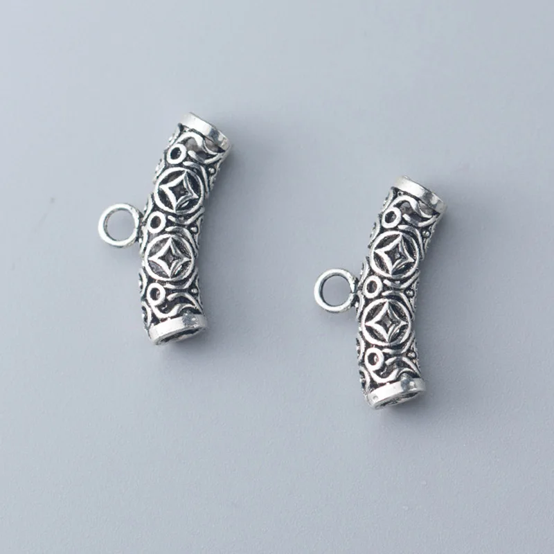 Classic Ancient Coin Hollow Out Tube Beads 925 Sterling Silver Bails Charm Beads DIY Jewelry Making Components For Women Men