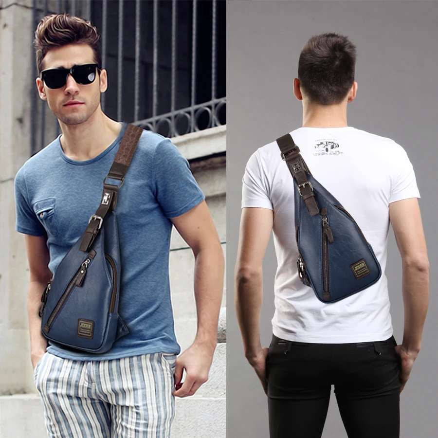 Imagem -06 - Jackkevin-bolsa Tiracolo Masculina Botão Rotativo Bolsa de Peito Aberta Bolsa de Ombro Bolsa de Cintura no Peito Moda Masculina