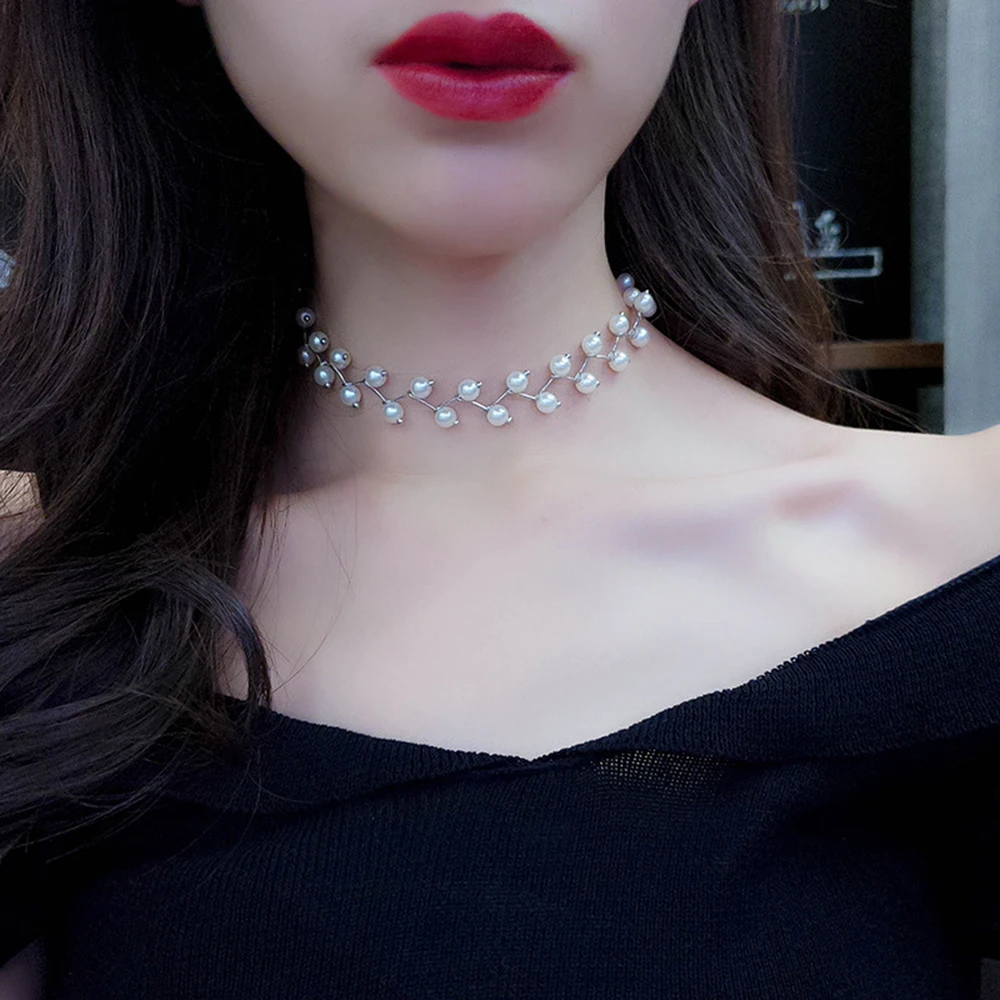 IPARAM Trendy Elegance Statement Necklace Charm Simulated Pearl Beads Choker Necklace For Women Kolye Collier Femme image 2