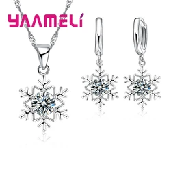 Conjunto de joyería de plata de ley 925 con forma de copo de nieve para mujer, collar con colgante de cristal de circonia cúbica, pendientes, regalo de fiesta