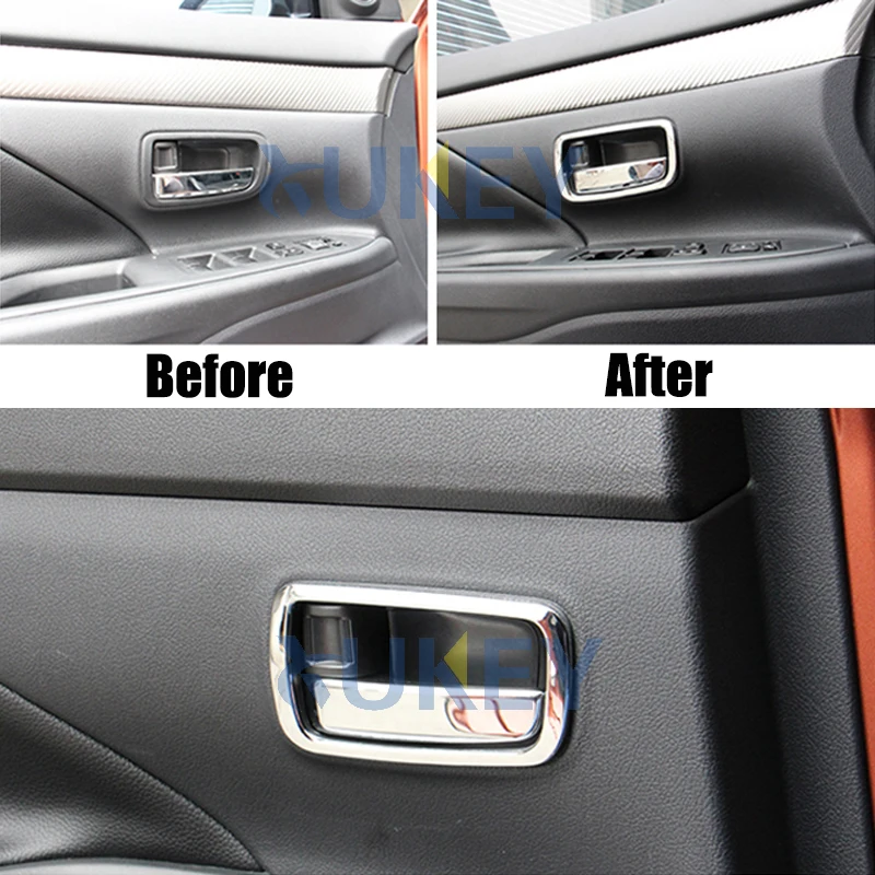 For Mitsubishi Outlander 2013 2014 2015 2016 2017 2018 Chrome Interior Door Handle Catch Cover Inner Bowl Trim Frame Decoration