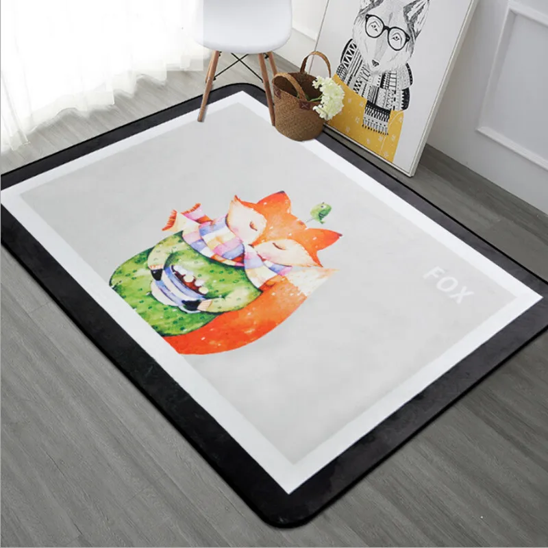 

Multi-size Kids Room Decor Carpet Fox Printen Carpets For Living Room Flannel Rug Home Cute Animals Kitchen Anti-slip Soft Rugs