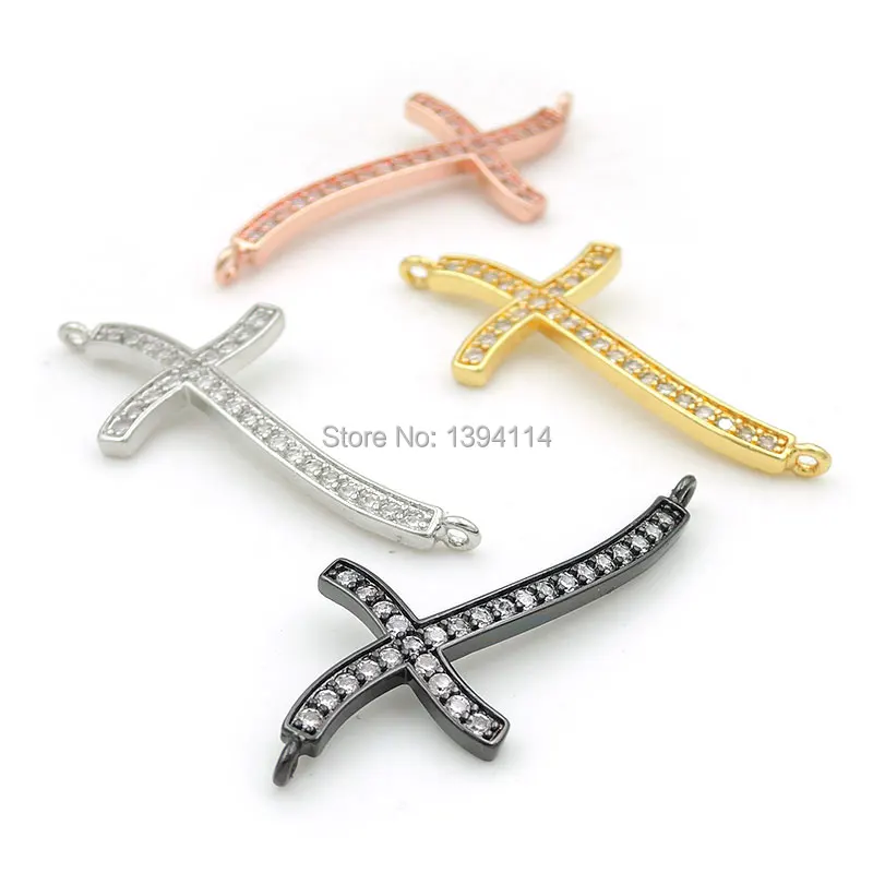 

37*17*2mm Micro Pave Clear CZ Bar Connector Of Waves Cross Fit For Women As DIY Bracelets Accessory